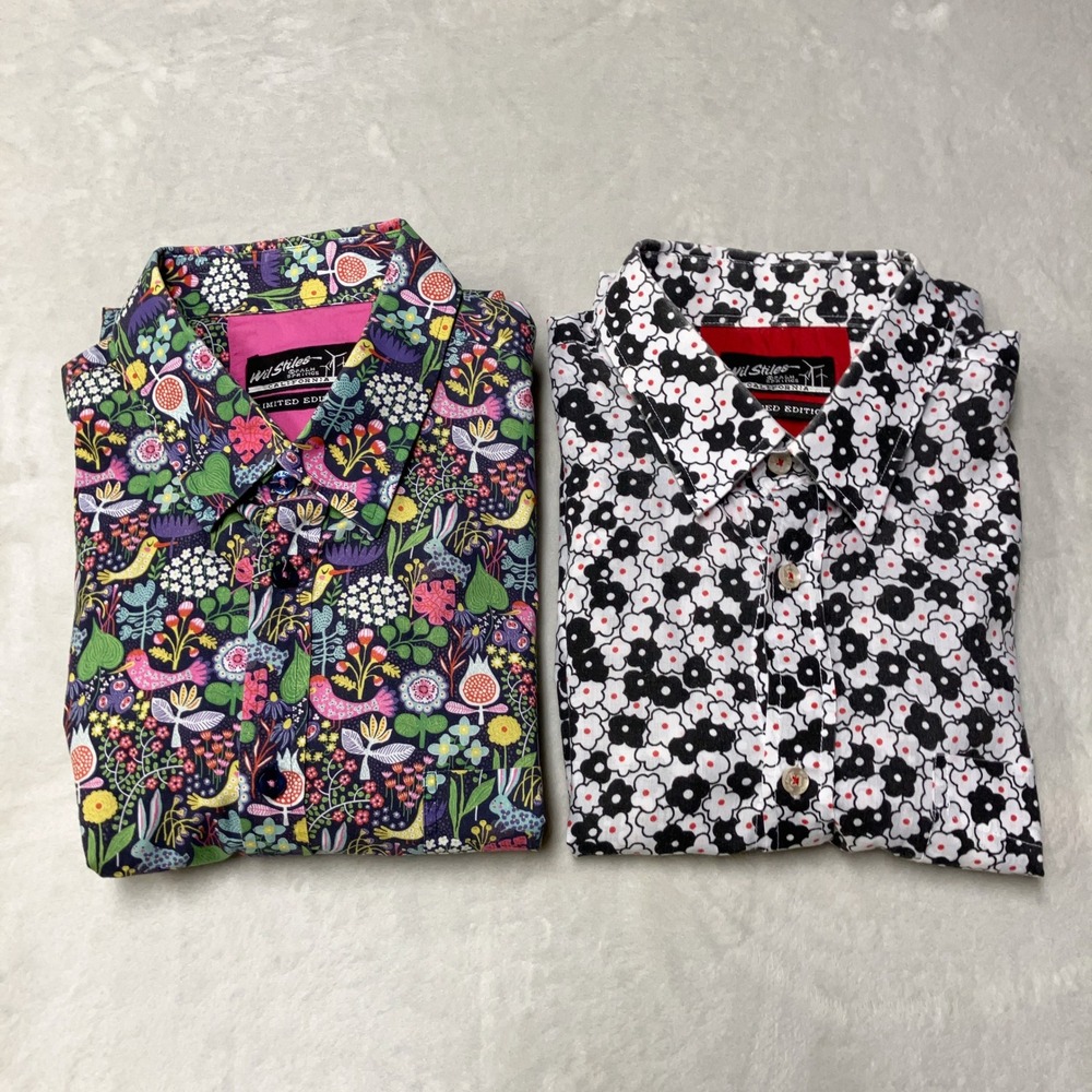 Lot of 2 Wil Stiles LIMITED EDITION Button Down Shirt Colorful Floral Mod Men XL